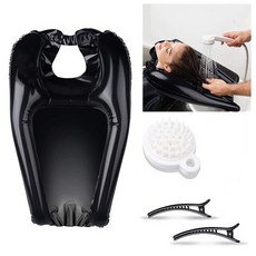 머리 감기 누워서 샴푸 캡 트레이풍선 샴푸 분지 PVC 접이식 휴대용 패드 스파 욕조 수축 헤어 세척 임산부, Black set