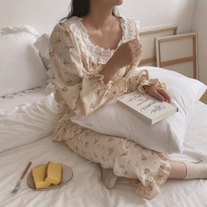 홈파티 플라워 레이스 면파자마