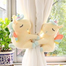 유니콘 커튼 스트랩 아이방 커텐 묶기 고정 고리 걸이 타이백 집게 인테리어 꾸미기, 커튼 버클-페가수스 유니콘-페일 옐로우 페어