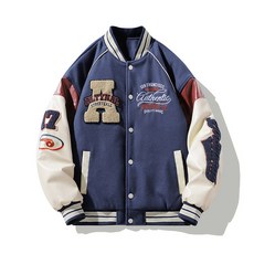 Sevenmoon 남녀공용 겨울 야구복 코트 오버핏 두껍게 하다 자수 베이스볼 자켓