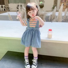 여아 데님 어린이 멜빵 스커트 원피스 O