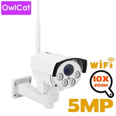 영어 매뉴얼 부엉이 5x10x 광학 줌 고화질 5MP 소니 335 PTZ 와이파이 IP 카메라 무선 탄두 야외 TF SD 카드 128GB 비디오 오디오 마이크 적외선, 2MP 16GB 카드, EU 플러그, 10 배 줌