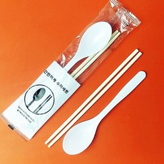 간편하게 수저세트 화이트 좋은품질 튼튼한 숟가락 긴 대나무젓가락, 1세트, 100개입