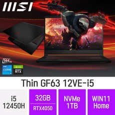 MSI GF시리즈 Thin GF63 12VE-i5, WIN11 Home, 32GB, 1TB, 코어i5, B