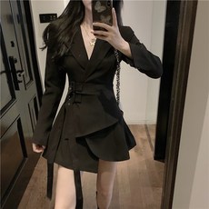 럭셔리 오피스 더블 벨트 랩 자켓 원피스
