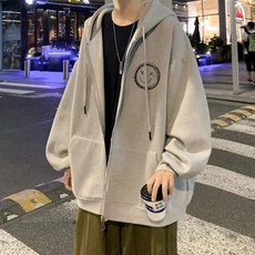 빅사이즈M-5XL 남성 오버핏 스마일 후드 집업자켓 데일리 추동 도툼 후드집업 아우터 간절기