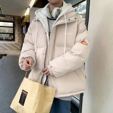 겨울폼 두꺼운 페이크 웰론 남성 패딩점퍼 와이드 루즈핏 솔리드 무지 커플 보온 티셔츠