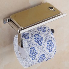 (당일출고) 무타공 접착식 휴대폰 거치형 휴지걸이 욕실 화장실 스테인레스 선반 휴지걸이