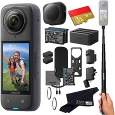 Insta360 X4 Pro Bundle8K 방수 360 액션 카메라 8K HDR 비디오 |묶음에는 셀카봉 배터리 2개 추가 충전기 퀵 리더 마이크 어댑터 렌즈 캡 윈드 머프5, 1TB