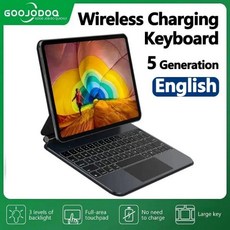 GOOJODOQ 매직 키보드 케이스 고속 충전 멀티 터치 트랙패드 iPad Pro 11 M4 Air 4/5/6 스 포고 핀 PD18W, 없음, Black English