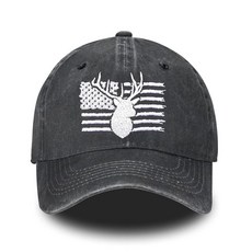 USA Flag Embroidered Baseball Cap for Women Men Vintage Adjustable Washed Distressed Denim Hat Deer Skull