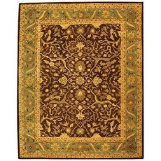 유물 수집 AT14F 수제 전통적인 동양의 갈색과 녹색 양모 지역 깔개 (96 x 136) (96" x 136" Brown／Green), 96" x 136", Brown／Green