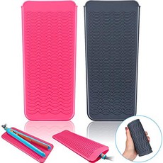 2 Pieces Heat Resistant Silicone Mat Pouch Hot Hair Tools Pouch for Flat Iron Curling Iron Placing Grey and Rose Red, 본문참고