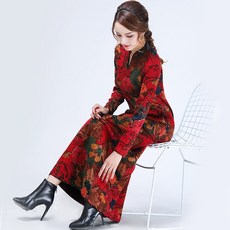 에스닉 무드 고귀한 엄마 기모 융 점프슈트 겨울 가을 스카이 입다 의 치파오 두꺼운 40150대