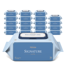 아기물티슈 시그니처 위드블루 엠보싱 캡형 20팩, 시그니처 위드블루 70매 캡형 20팩