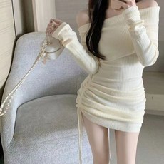 로엘란 여성 오프숄더 셔링 미니 원피스 골지 섹시 슬림 글램 파티 클럽룩 R-C42