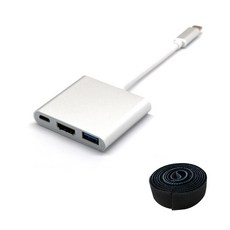 Baraem 3in1 HDMI C타입 3.1 고화질 케이블 허브 + 양면 벨크로 찍찍이 테이프 2M, 실버