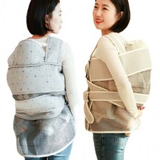 옛날 전통 포대기 애기띠 어부바포대기 7부, 체크베이지 X자형 여름망사 5부