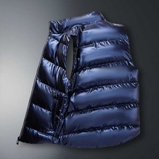 유광 패딩 조끼 차이나 카라 글로시 애나멜 소재 겨울 인싸템 메탈 컬러 슬림핏 패딩조끼, 1개, 14. 유광 블루 조끼 6XL
