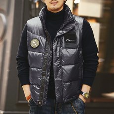 따뜻한 니트조끼 남성패션 루즈핏 하이넥 캐주얼 조끼 코트 민소매 오리털 겨울 패딩 화이트