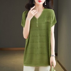 zazx 반팔 티 여성 반팔 티 여성 반팔 니트 여름 얇은 원단 루즈한 빅 사이즈 서양풍의 하프 기장 부드러운 편안한 다양하게 코디하기 좋은