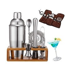 IPARTS EXPERT 바텐더 키트 뱀부 스탠드가 포함된 10피스 750ml/25oz 칵테일 쉐이커 세트 여행 가방 304 푸드 스테인리스 스틸 바 툴세트 공구 전문 음료 믹싱, 1개