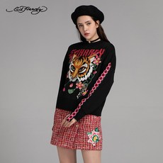 EDHARDY 가을 여성 트렌드 스타일리쉬 캐주얼호랑이 플라워 프린트