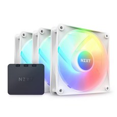 NZXT F120 RGB 코어 트리플 팩 컨트롤러가 있는 120mm 허브 장착 팬 3개 개별 주소 지정 가능한 LED 8개 반투명 블레이드 높은 정압 및 공기 흐름 CAM 소프트웨, White_Multi Pack, White