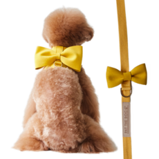 펫더독 포시즌 리본 하네스 리드줄 세트 강아지 옷, 머스타드