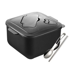 휴대용 스테인리스보온도시락통 라면 그릇 +수저 세트, 1세트, 블랙1200ml