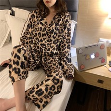 두손드림# 여성 레오파드 호피 투피스 홈웨어 파자마셋트