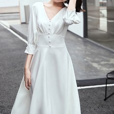 사운즈 콩단추 브이넥 화이트 브라이덜샤워 셀프웨딩 리마인드웨딩 원피스