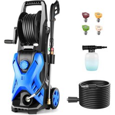 5000 PSI 조절식 압력 세척기 2.833피트 호스 노즐 및 폼 캐논 4개 가정용 파워워셔 자동차용 설정 범위2500-5000PSI 블루, Blue