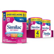 Similac Soy Isomil 유아용 분유 번거로움 및 가스용 식물 기반 단백질 베이비 포뮬러 파우더 873.2g(30온스) 밸류 캔 4개 팩, 873.2g(30온스) (4개)