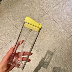 MF어른 빨대 스트로 텀블러 글라스 뚜껑 밀폐 컵, 노란색, 1개