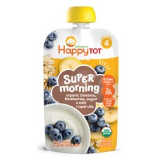 Happy Tot 슈퍼 모닝 어린이 스무디 113g, 바나나 + 블루베리 + 요거트 + 오트 + 슈퍼 치아(Bananas + Blueberries + Yogurt + Oats + Super Chia), 1개