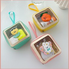 미니 곰돌이 스트랩파우치 정사각형 화장품 매쉬파우치 약통 usb 케이블 정리 배터리 보관