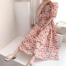 Haengbuk 써머데이 원피스/여름원피스/여성의류/플라워패턴/라운드넥/롱/반팔/퍼프소매