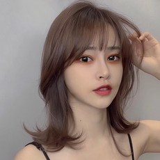 POMTOR 가발 여성 통가발 여자 앞머리가발 패션 웨이브 C컬 가발망 세트, 1개, 브라운