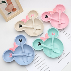 미키마우스 식기세트 유아식기세트 어린이집 유치원 생일 답례품 아기 아동 이유식 밥그릇 스푼 포크 세트 구디백 영어 유치원 답례품 졸업 선물, 블루