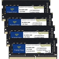 Timetec 64GB 키트(4x16GB) DDR4 3200MHz (DDR43200) PC425600 NonECC 언버퍼드 1.2V CL22 2Rx8 듀얼 랭크 260핀 SODIM, 32GB KIT(4x8GB)