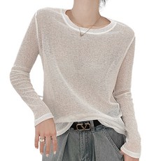 핑크셀럽 루즈핏 입술넥 시스루 니트 티셔츠