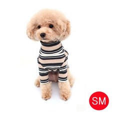 강아지 골지넥 스트라이프 티셔츠 베이지 SM