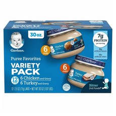 Gerber Purees Variety Pack 거버 유아 퓨레 치킨 앤 터키 버라이어티팩 12개입 30oz(850g), 71g, 1개