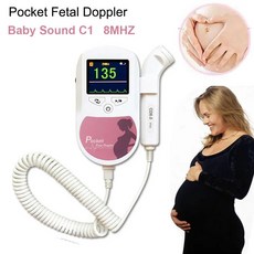 태아심음측정기 태아도플러 CONTEC 8MHz 프로브 심장 박동 모니터 백라이트 LCD 다중 사운드 C1 C