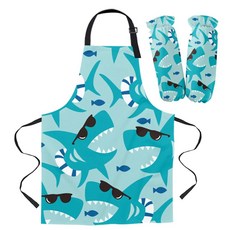 블루 상어 만화 앞치마 오븐 장갑 패드 아이를위한 베이킹 주방, B.1PC Oven Mitts Set, 1개