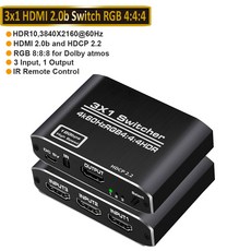 2023 최고의 4K HDMI 스위치 2.0 지원 RGB 4:4:4 HDR HDMI 스위치 4K 60Hz HDMI 2.0 스위치 원격 IR UHD 4 포트 HDMI 스위치 스위처, 01 ZY-HS13, 04 AU Power Plug, 1개