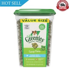 그리니즈 필라인 FELINE GREENIES 천연 치아 관리 고양이 간식 캣닙 맛 모든 가방 크기 196257, 277g, 1개