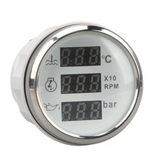 수온 속도 오일 압력 게이지 내마모성 52mm 3 in 1 요트 낚시 보트 선박용 디지털 디스플레이 경고 흰색 다이얼 플레이트 실버 베젤 838745, 1개