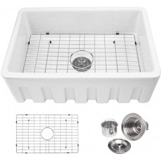 Enbol 30 x 20 인치 흰색 도자기 농가 Undermount 주방 싱크 앞치마 전면 세라믹 단일 보울 보호 바닥